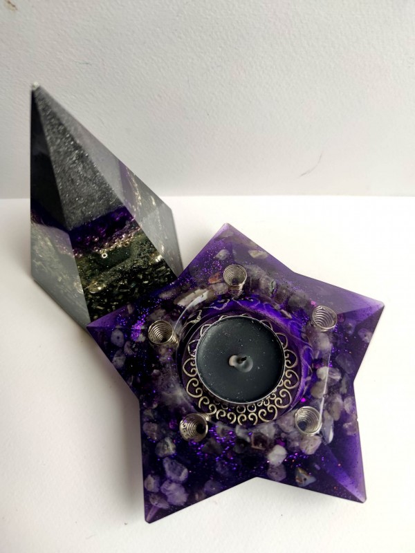 Orgonites for wealth and luck in the home - orgonite pyramid and candle holder - "Absolute Magic" by Azara Rose