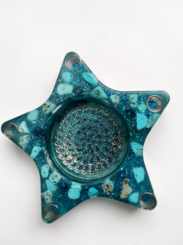 Candle holder orgonite pentagram with turquoise for luck and abundance - "Gift from Fate"