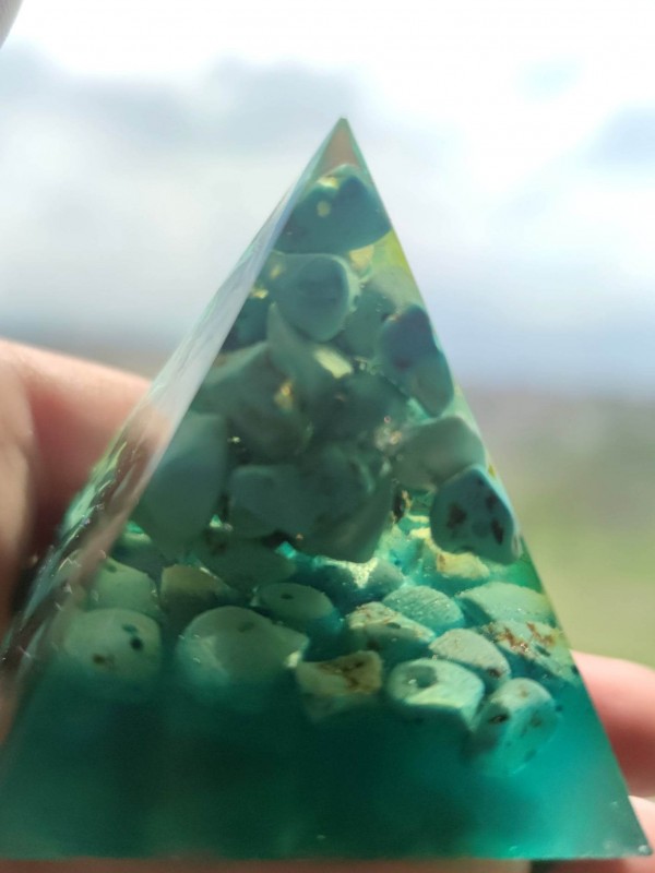 Orgone pyramid with Semi-precious stone for Luck and Abundance - "Crystal Magic - Turquoise"