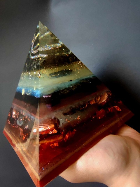 Magical orgonite pyramid for abundance, protection, and luck - "Fire Magic" - XXXXL