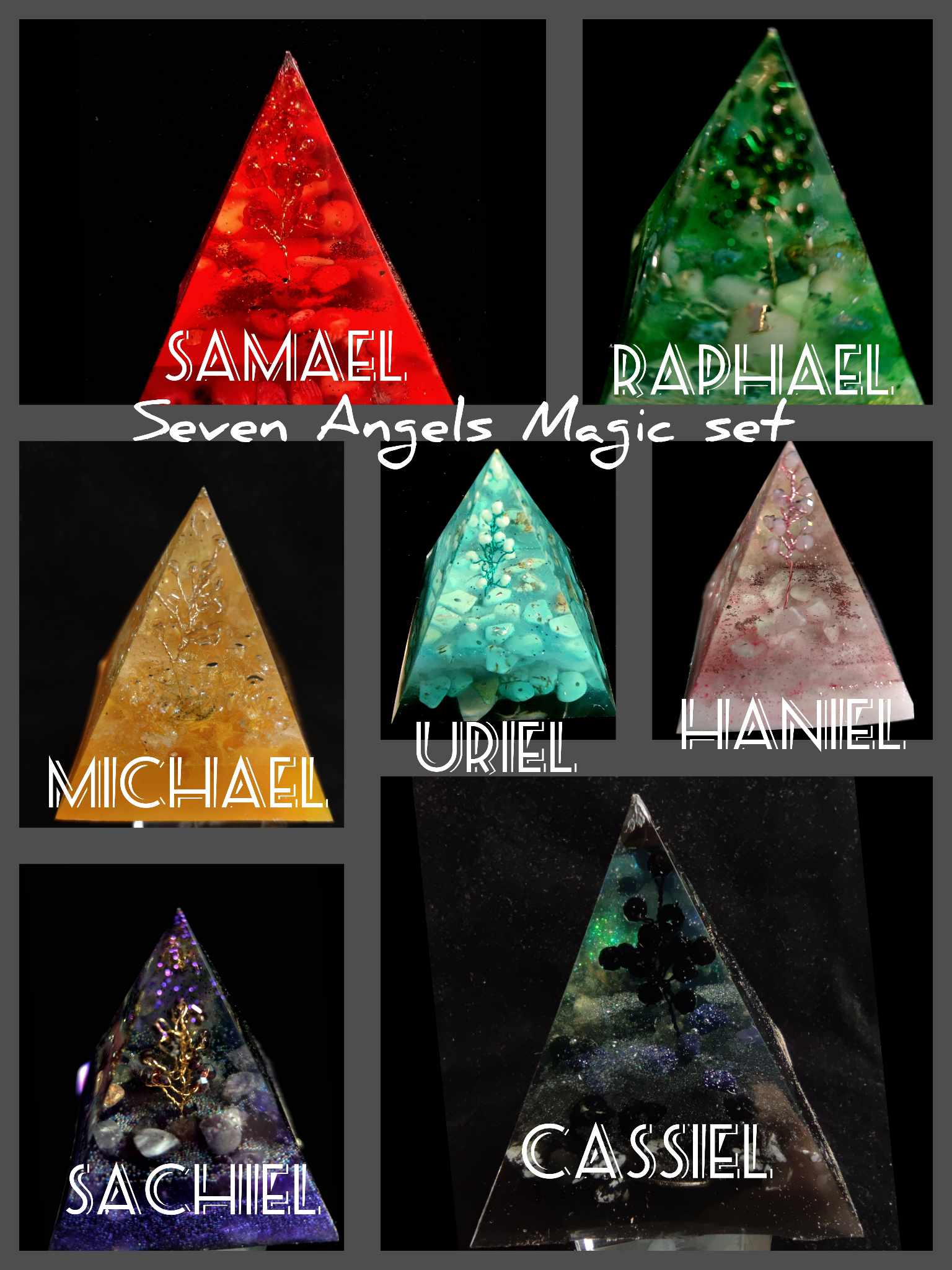 Ensemble luxueux de pyramide d'orgone - Sept bénédictions