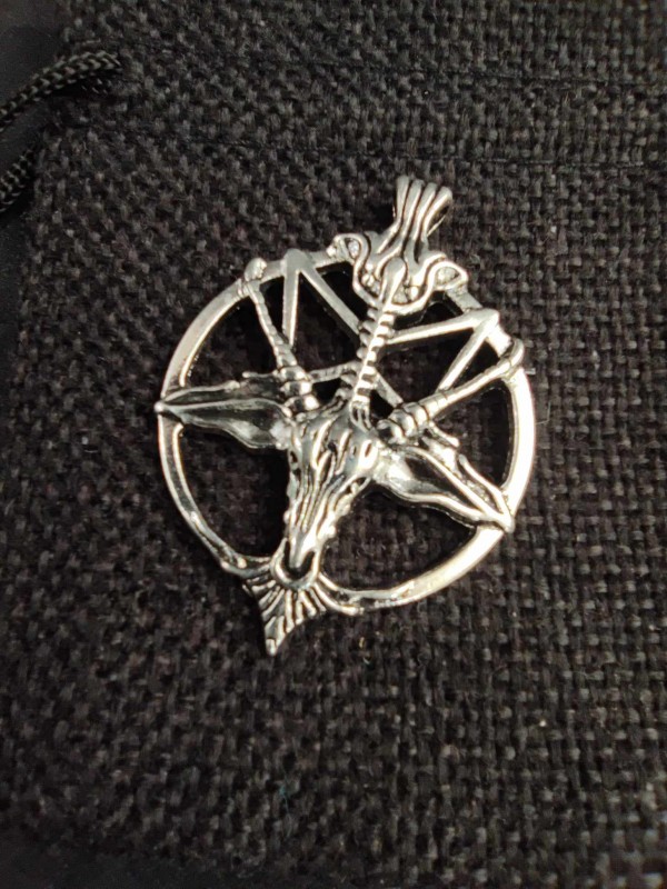 Magical pendant- Baphomet's head with reverse pentacle - silver color