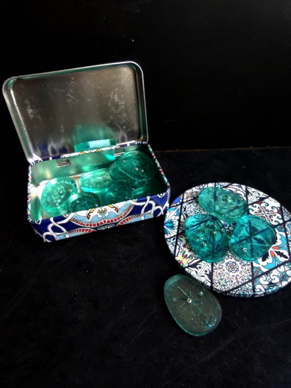 Magical witch's runes divination set with box and coaster
