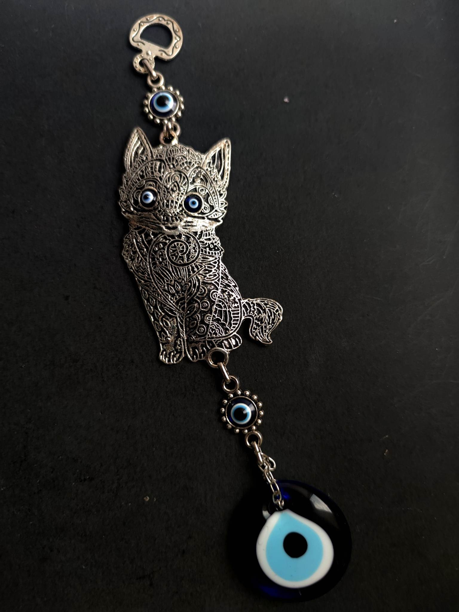 Charme de protection magique pour la maison avec verre fait à la main Mauvais œil Nazar et chat Charme de protection magique pour la maison avec verre fait à la main Mauvais œil Nazar et chat