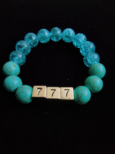 Bracelet with angel number 777 and turquoise for luck and overcoming obstacles