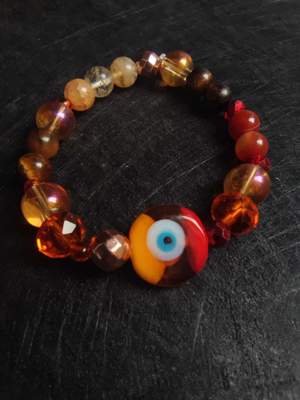 Bracelet talisman for protection against bad luck with Evil eye Nazar, citrine, tigers eye and carnelian