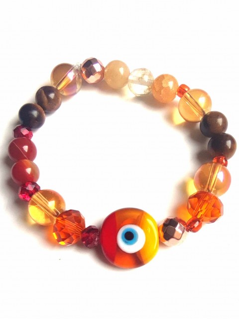Bracelet talisman de protection contre la malchance avec Evil eye Nazar, citrine, oeil de tigre et cornaline