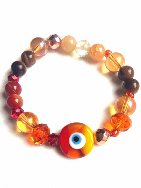 Bracelet talisman for protection against bad luck with Evil eye Nazar, citrine, tigers eye and carnelian