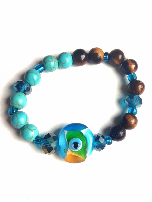 Charm bracelet for happiness and protection from bad energy with Evil Eye Nazar, turquoise and tigers eye