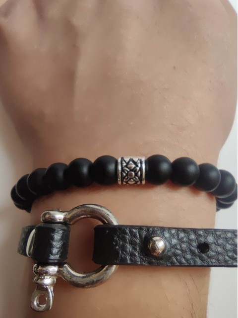 Bracelets pour hommes - amulettes de protection avec onyx et cuir