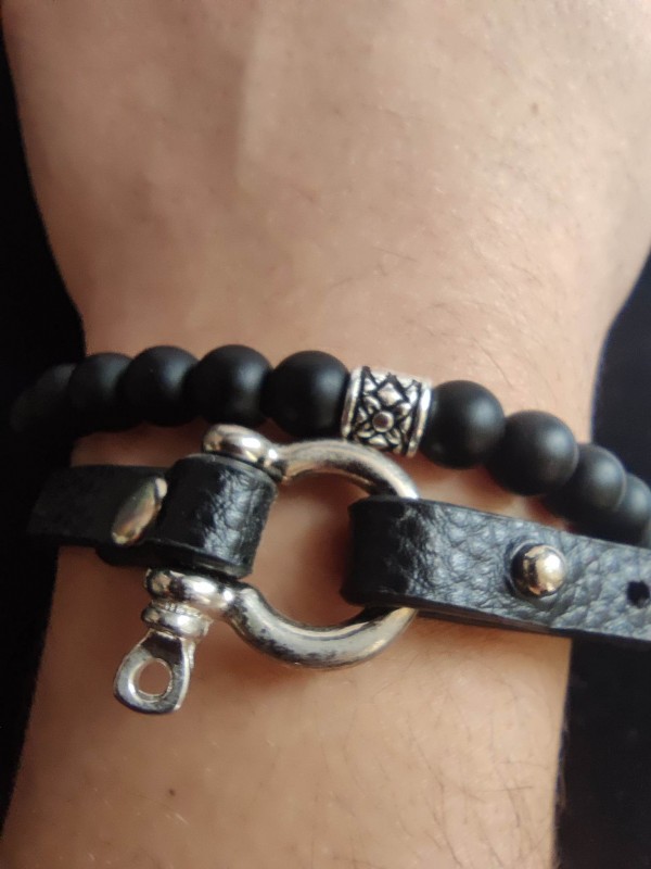 Men's bracelets - amulets for protection with onyx and leather