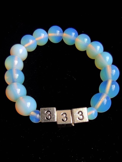 Opalite bracelet with angel number 333 for help with communication, Learning, and creativity