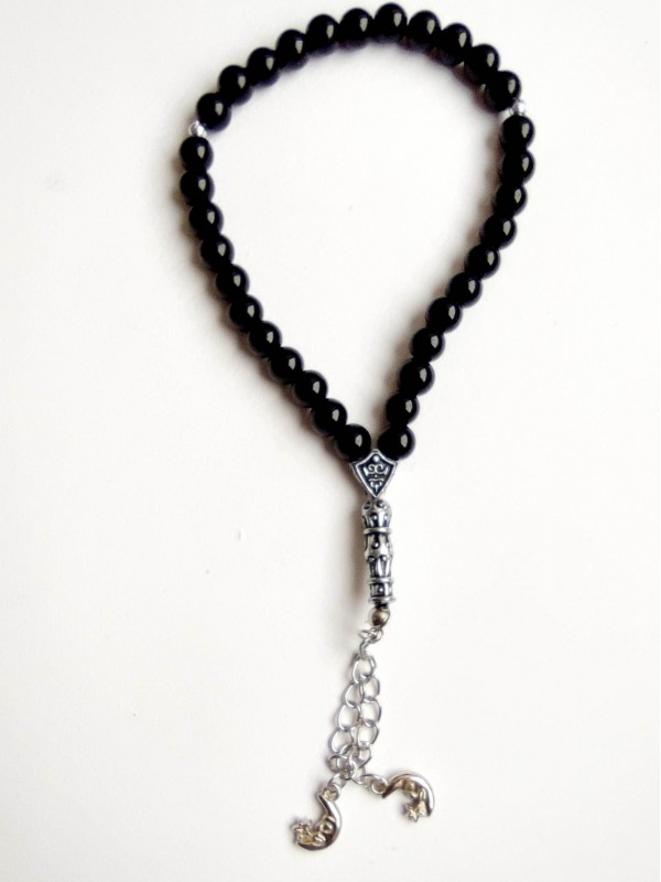 Wicca bead chain for meditation and making wishes come true with obsidian