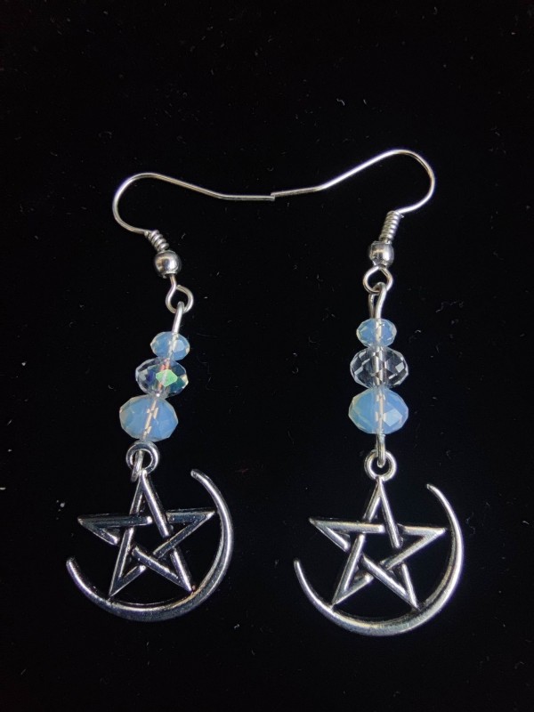Magical earrings with pentacles and opalite- "Moon Magic"