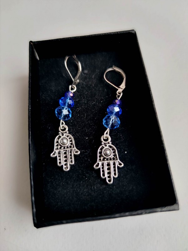 Magical earrings for protection from bad energy with Hamsa - The hand of Fatima, and crystals