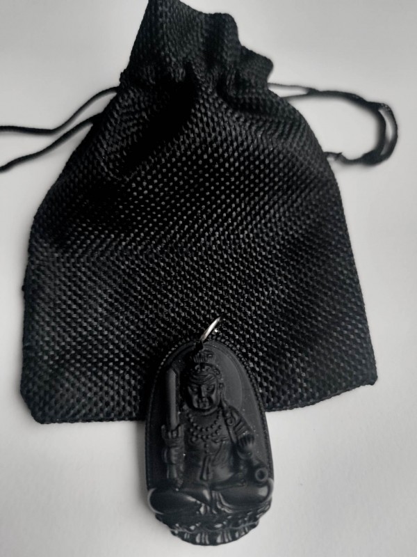 Black obsidian necklace with Buddha Amitabha to attract prosperity and longevity