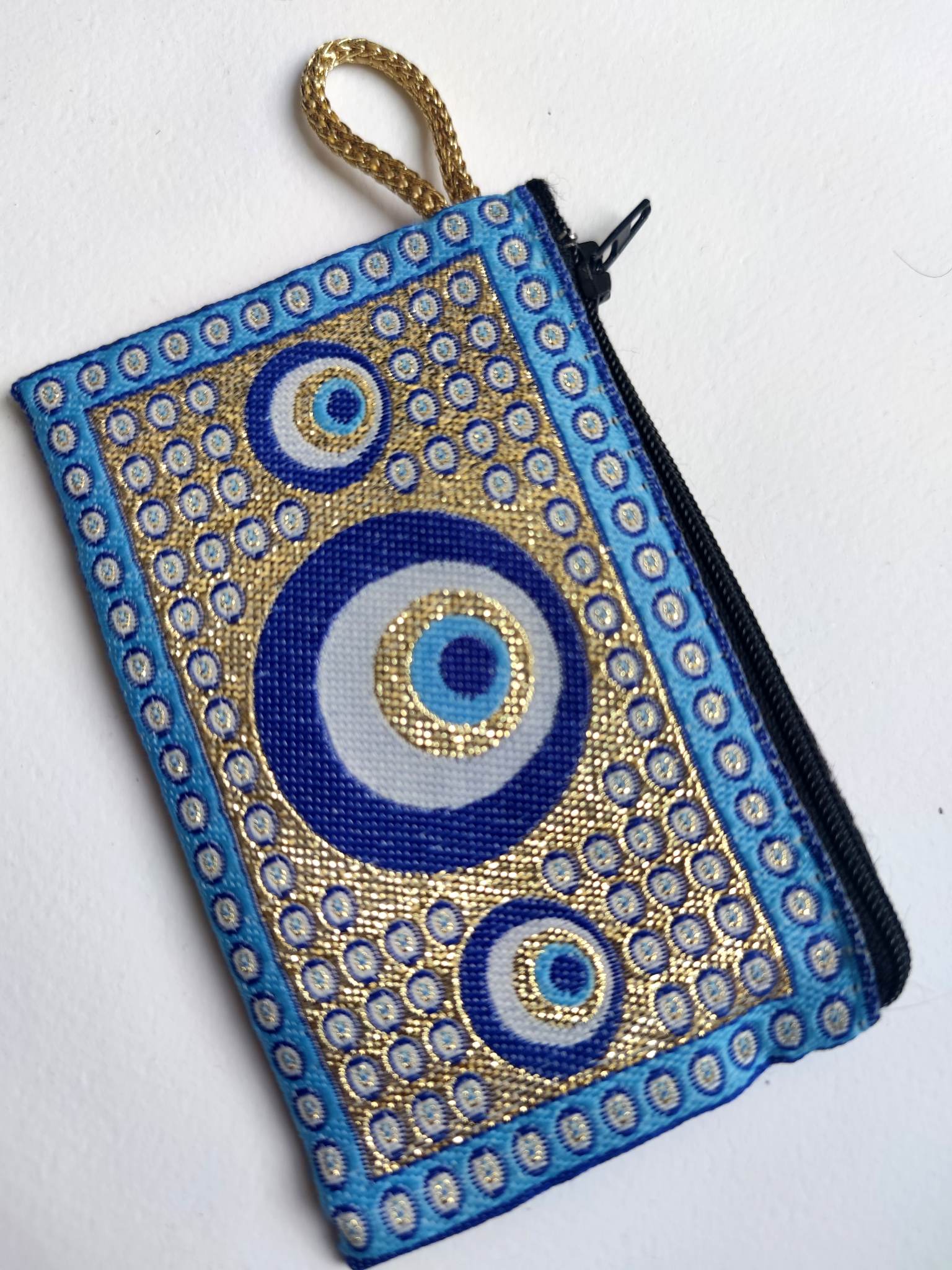 Small magical zipper pouch for jewelry or mojo bags with protection symbols - Evil eye Nazar